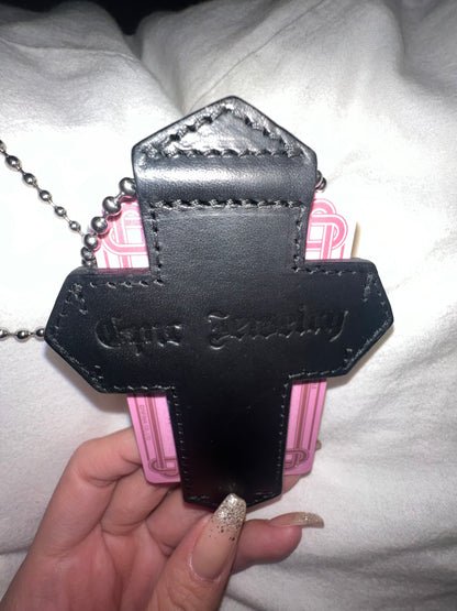 Leather cross wallet necklace